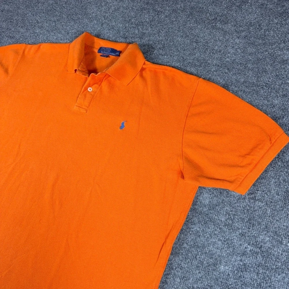 Polo Ralph Lauren Mens Orange Short Sleeve Pique Polo Shirt Blue Pony Logo XXL